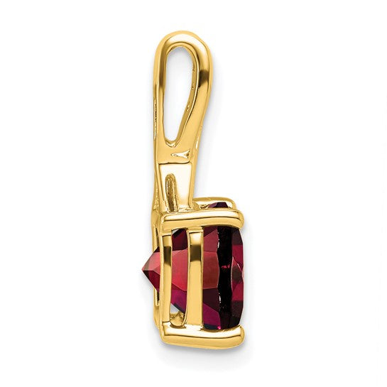 14K Yellow Gold Cushion Cut Natural Garnet With Diamond Crown Pendant