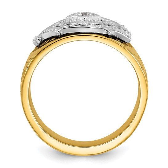 10K Two Tone Gold 1/8 Carat Diamond Masonic Lodge Master Ring