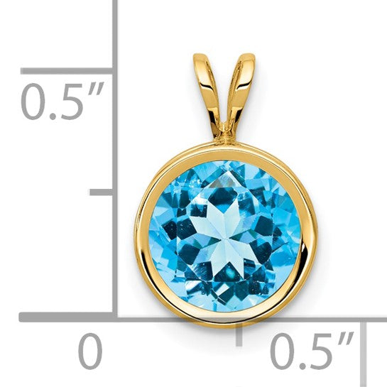 14K Yellow Gold 2.5 Carat Blue Topaz Bezel Pendant