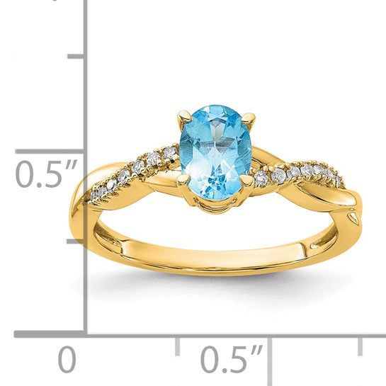14K White/Yellow Gold Oval Blue Topaz & Diamond Twist Ring