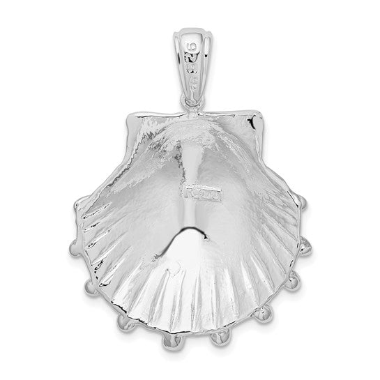 Sterling Silver Rhodium Plated Lions Paw Shell Pendant