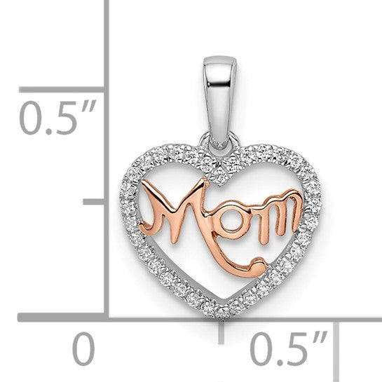 14K Two Tone White/Rose Gold Mom Diamond Pendant