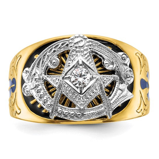 10K Two Tone Gold 1/8 Carat Diamond Masonic Lodge Master Ring