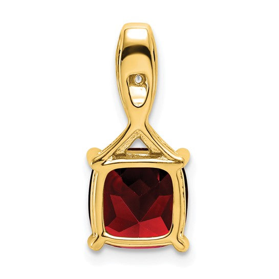 14K Yellow Gold Cushion Cut Natural Garnet With Diamond Crown Pendant