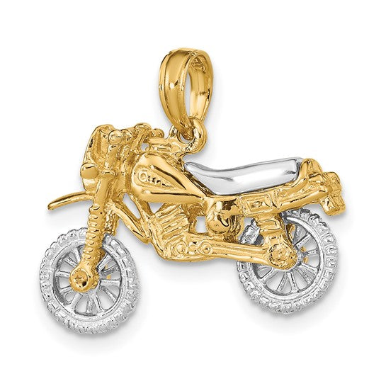 14K Two Tone Gold Motocross Dirk Bike 3D Pendant