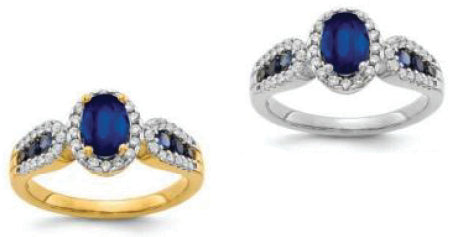 14K Yellow Gold White Gold Natural Sapphire & Diamond Halo Band Ring