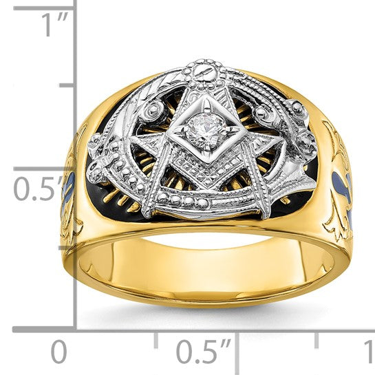 10K Two Tone Gold 1/8 Carat Diamond Masonic Lodge Master Ring