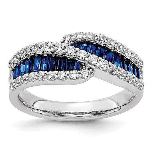 14K White Gold Natural Sapphire & Diamond Band Cross Ring