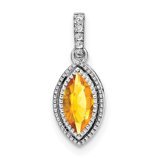 14K White/Yellow Gold Thin Oval Natural Citrine Pendant