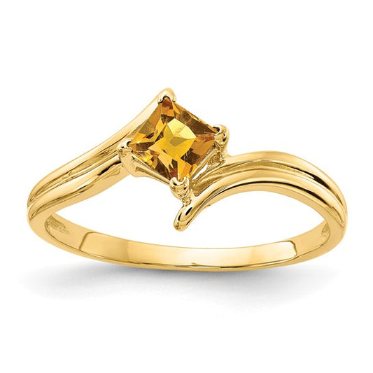 14K Yellow Gold Square Natural Citrine Ring