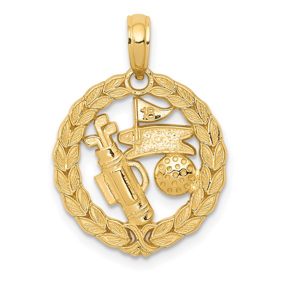 14K Yellow Gold Golf Circle Award Pendant