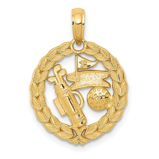14K Yellow Gold Golf Circle Award Pendant