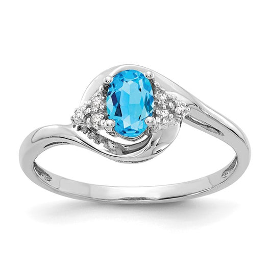 14K White Gold Blue Topaz & Diamond Accent Cluster Ring