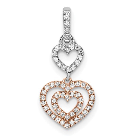 14K White/Rose Gold Two Tone Diamond Accent Double Heart Dangle Pendant