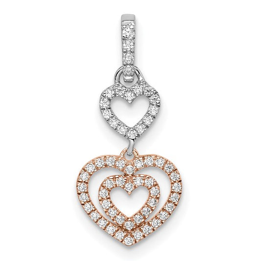 14K White/Rose Gold Two Tone Diamond Accent Double Heart Dangle Pendant