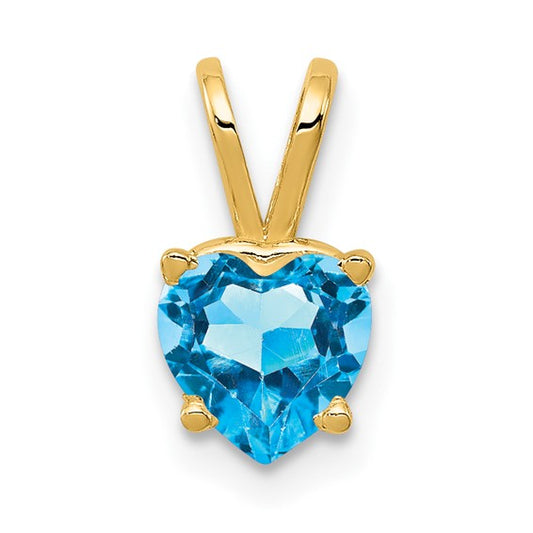 14K Yellow Gold 1 Carat Heart Shaped Blue Topaz Pendant