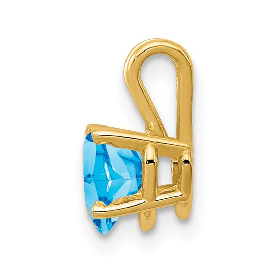 14K Yellow Gold 1 Carat Heart Shaped Blue Topaz Pendant