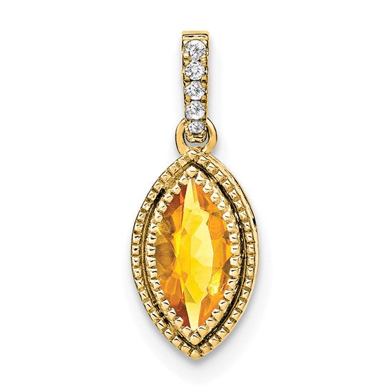 14K White/Yellow Gold Thin Oval Natural Citrine Pendant