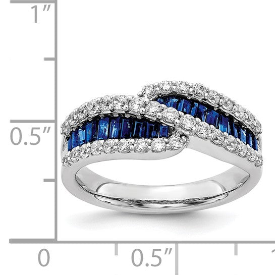 14K White Gold Natural Sapphire & Diamond Band Cross Ring