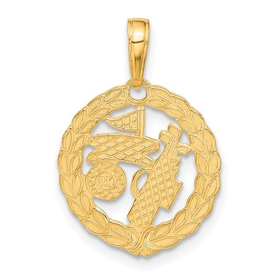 14K Yellow Gold Golf Circle Award Pendant