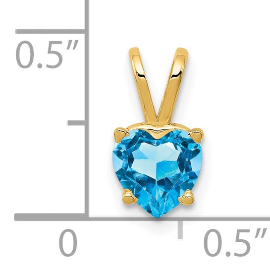 14K Yellow Gold 1 Carat Heart Shaped Blue Topaz Pendant