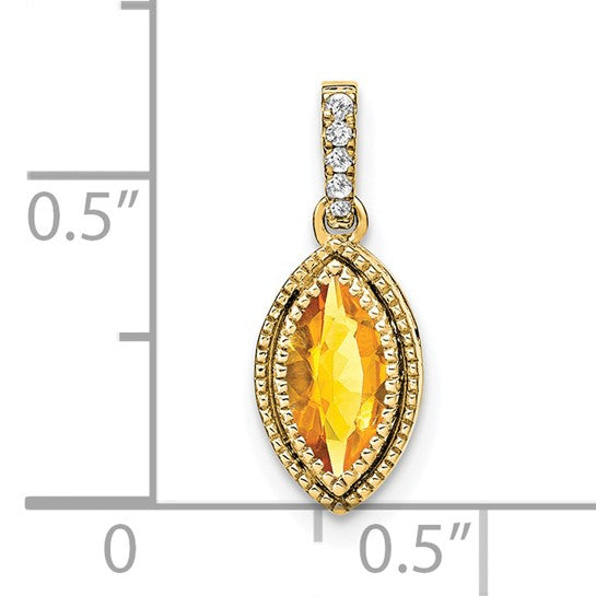 14K White/Yellow Gold Thin Oval Natural Citrine Pendant