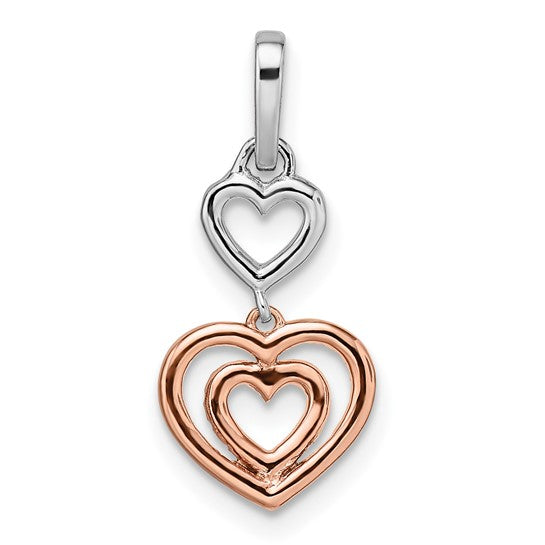 14K White/Rose Gold Two Tone Diamond Accent Double Heart Dangle Pendant