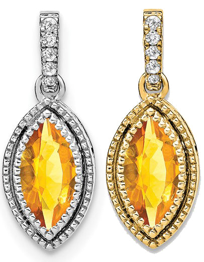 14K White/Yellow Gold Thin Oval Natural Citrine Pendant