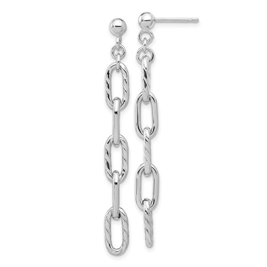 White Gold Filled Sterling Silver Striped Textured Paperclip Dangle Earrings