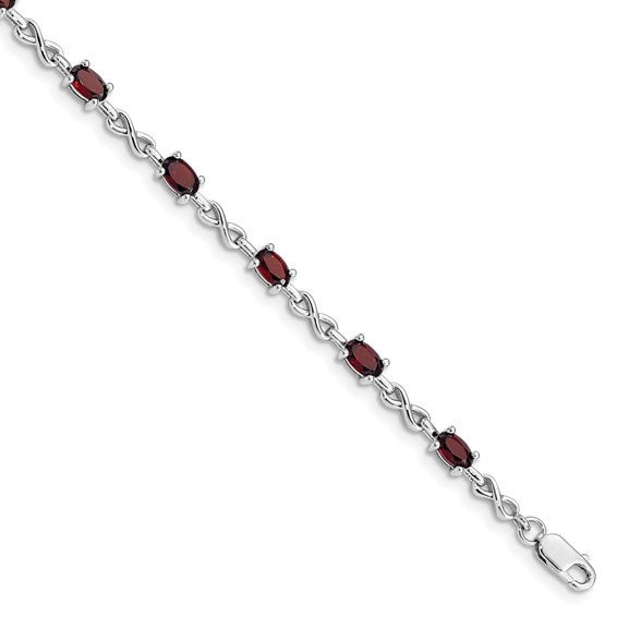 Sterling Silver White Gold Natural Garnet 3.5 Carat Infinity Bracelet