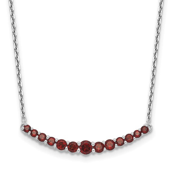 Sterling Silver Rhodium Plated 13 Stone Natural Garnet Necklace