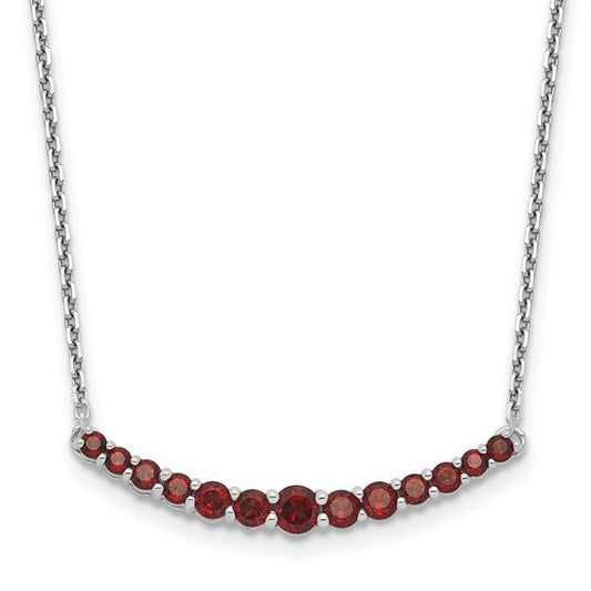Sterling Silver Rhodium Plated 13 Stone Natural Garnet Necklace