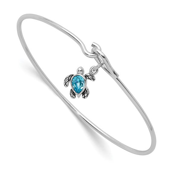Sterling Silver Blue Crystal Sea Turtle Bangle