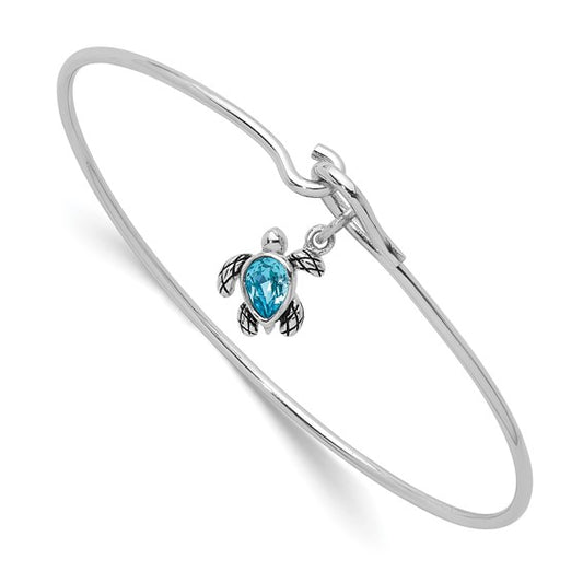 Sterling Silver Blue Crystal Sea Turtle Bangle