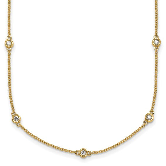 14K Yellow Gold 13 Station Cable Chain Diamond 1/3ct. Bezel Set Necklace