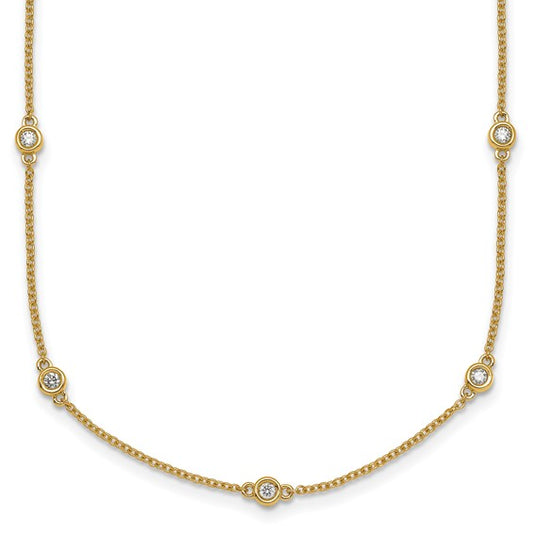 14K Yellow Gold 13 Station Cable Chain Diamond 1/3ct. Bezel Set Necklace