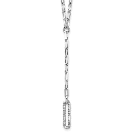 White Gold Filled Sterling Silver Paperclip Dangle Necklace CZ Set