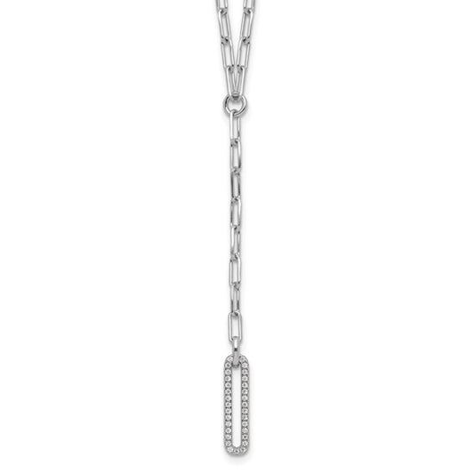 White Gold Filled Sterling Silver Paperclip Dangle Necklace CZ Set