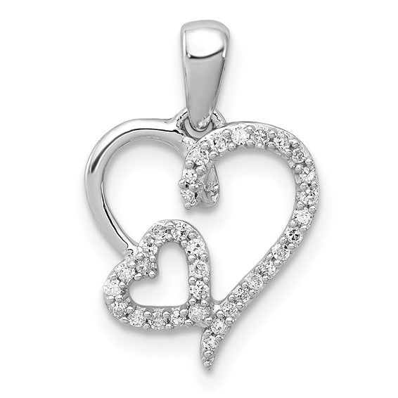 White Gold Filled Sterling Silver Double Diamond Heart Pendant