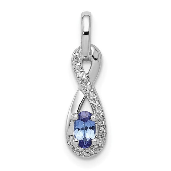 White Gold Filled Sterling Silver Natural Tanzanite & Diamond Infinity Pendant