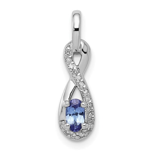 White Gold Filled Sterling Silver Natural Tanzanite & Diamond Infinity Pendant