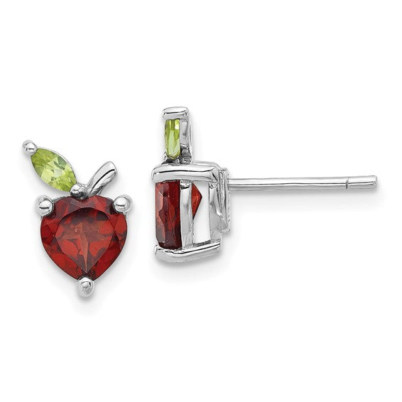 Sterling Silver Natural Garnet & Peridot Apple Post Earrings