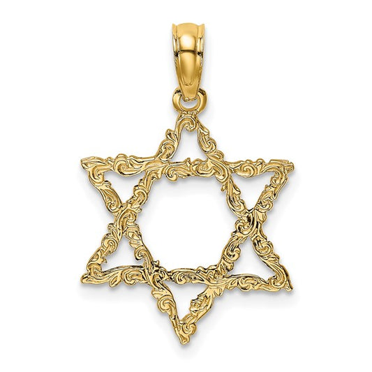 14K Gold Vine Star Of David Pendant