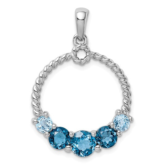 White Gold Filled Sterling Silver 5 Stone Two Tone Blue Topaz Hoop Pendant