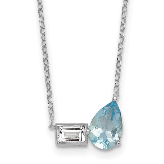 White Gold Filled Sterling Silver Blue & White Topaz Bezel Chain & Pendant Set
