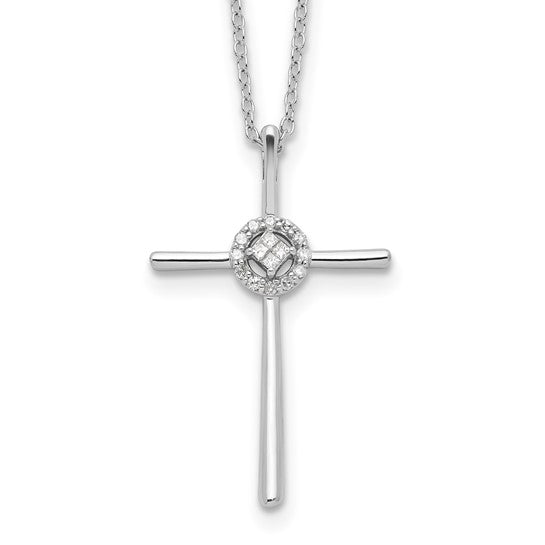 White Gold Filled Sterling Silver diamond Cross Necklace & Pendant Set