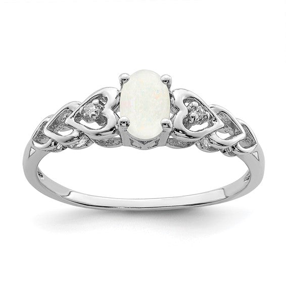 Sterling Silver October Birthstone Lab Created Opal & Natural Diamond Ring Heart Style