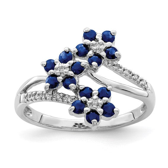 Sterling Silver Natural Sapphire Flower Cluster Ring