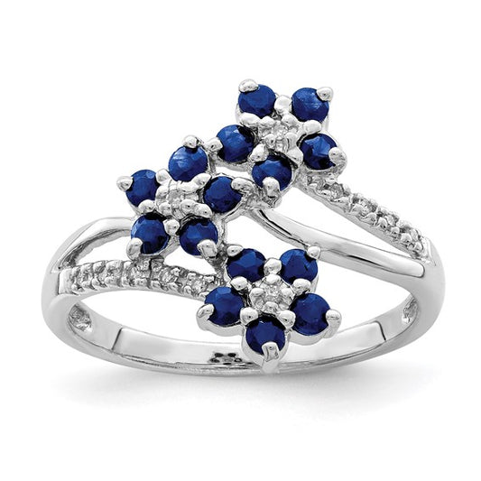 Sterling Silver Natural Sapphire Flower Cluster Ring