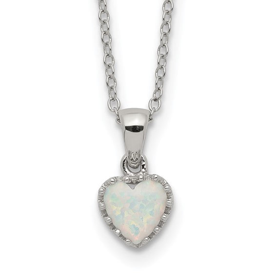 Sterling Silver Heart Lab Created Opal Chain & Pendant Set